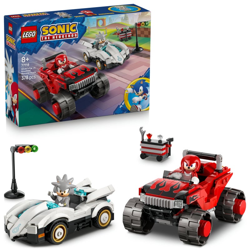 LEGO Sonic the Hedgehog Silver’s Car vs. Knuckles’ Monster Truck 77118 Building Toy Set (378 Pieces) - Image 1